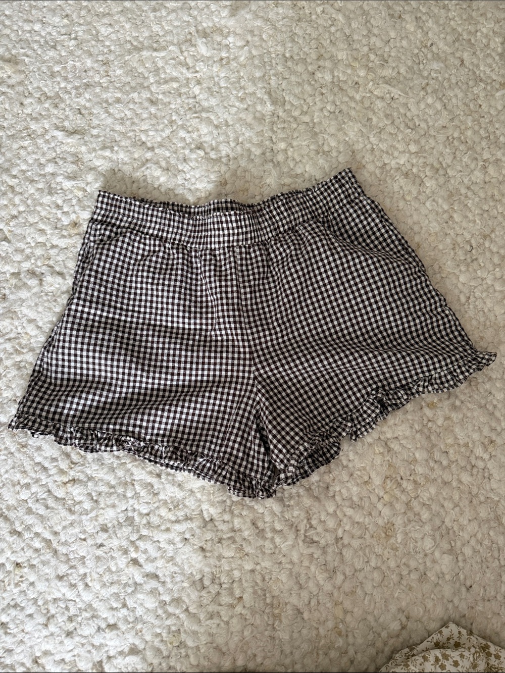 Brown and white neuflora gingham cotton shorts